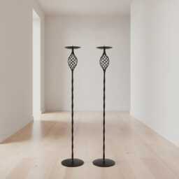 The Moor Crichel Tall Wrought Iron Candlestick Holders, 30 Inch Metal Stand, Hand Forged Fireplace Decor, Minimalist Center Piece, 76cm - thumbnail 3