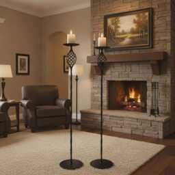 The Moor Crichel Tall Wrought Iron Candlestick Holders, 30 Inch Metal Stand, Hand Forged Fireplace Decor, Minimalist Center Piece, 76cm - thumbnail 1
