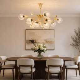 Luxury Half Sphere Brass Chandelier With 15 Textured Glass Globes - 44 - thumbnail 2