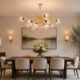 Luxury Half Sphere Brass Chandelier With 15 Textured Glass Globes - 44 - thumbnail 4