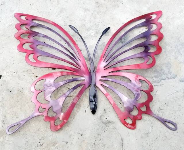 Pink & Purple Metal Butterfly Wall Art, Decor For Garden, Non Rust Aluminum Decor, Butterflies Girls Room - image 1
