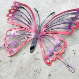 Pink & Purple Metal Butterfly Wall Art, Decor For Garden, Non Rust Aluminum Decor, Butterflies Girls Room - thumbnail 3