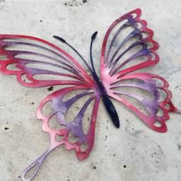 Pink & Purple Metal Butterfly Wall Art, Decor For Garden, Non Rust Aluminum Decor, Butterflies Girls Room - thumbnail 2