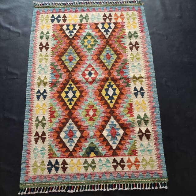 Kilim Rug Classic, Handmade Artisan Afghan Turkish Aztec Geometric Wool 147x100 cm - image 1