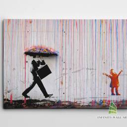 Banksy Coloured Rain Canvas Wall Art Print Framed Colourful Picture Home Decor -C567 - thumbnail 2