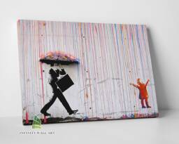 Banksy Coloured Rain Canvas Wall Art Print Framed Colourful Picture Home Decor -C567 - thumbnail 1
