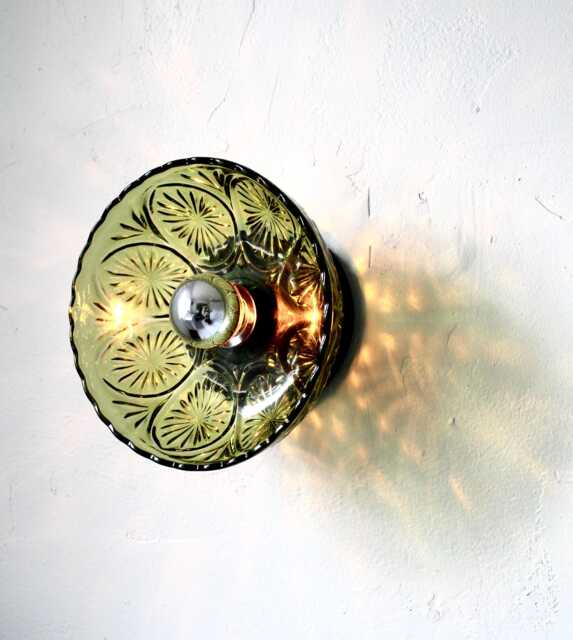 Flush Mount Wall Sconce Or Ceiling Lighting Fixture, Upcycled Vintage Green Glass 8 - image 1