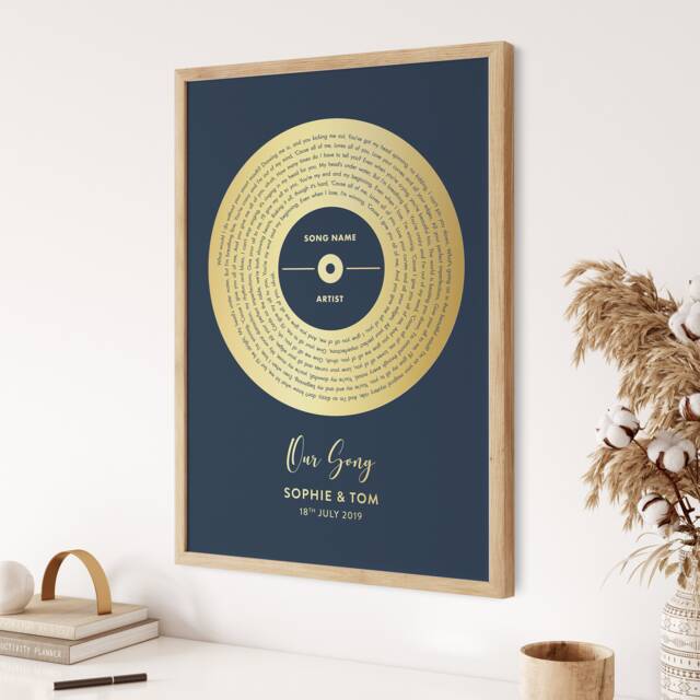 Personalised Foil Song Lyrics Vinyl Record Print, Metallic Wedding Gift, Anniversary Gift - image 1