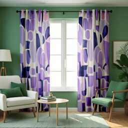 Purple Abstract Print Curtains, Modern Geometric Pattern Drapes, Contemporary Art Style Window Panels, Custom Made To Measure Home Decor - thumbnail 4