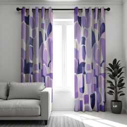 Purple Abstract Print Curtains, Modern Geometric Pattern Drapes, Contemporary Art Style Window Panels, Custom Made To Measure Home Decor