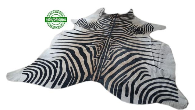 Cowhide Rug Zebra Black White Unique A427 7.2 X 6.2 Ft Peau De Vache Imprim??e Zebra Printed Skin - image 1