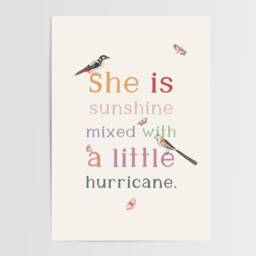 She Is Sunshine Mixed With A Little Hurricane, Butterflies, Nursery Print, Kids Room, Girl, Boy, Unframed, A1/A2/A3/A4/A5, Quote Print - thumbnail 1