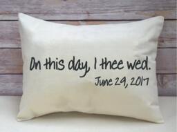 Personalized Pillow, Christmas Gift Idea, Kneeling Vows, Wedding Newlywed Pillow , Anniversary Date - I Thee Wed - thumbnail 1