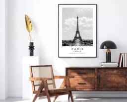 Paris Eiffel Tower Print Black & White France Wall Art - thumbnail 1