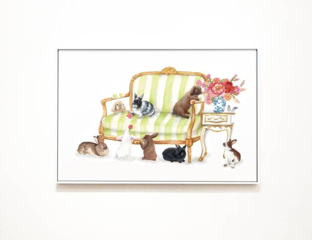 Bunny Rabbit Art Print Vintage Furniture Illustration, A3 Size - image 1