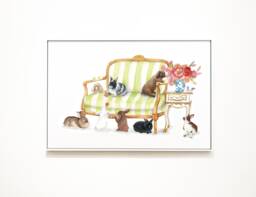 Bunny Rabbit Art Print Vintage Furniture Illustration, A3 Size