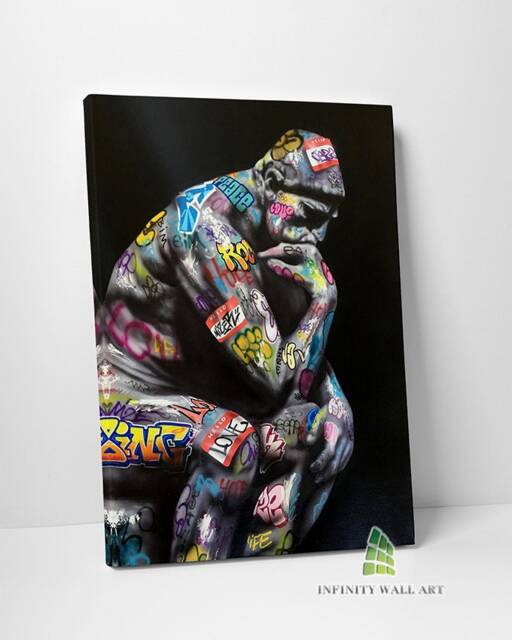 Thinker Graffiti Statue Canvas Art Wall Print Picture Banksy Style Framed Home Decor -D25 - image 1