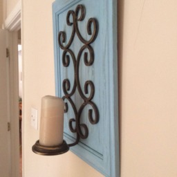Iron Candleholder On Old Cabinet Door Wall Hanging/Candle Holder Is An/Wall Hanging/ Old Door/ Cabinet /Iron - thumbnail 4