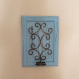 Iron Candleholder On Old Cabinet Door Wall Hanging/Candle Holder Is An/Wall Hanging/ Old Door/ Cabinet /Iron - thumbnail 2