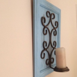Iron Candleholder On Old Cabinet Door Wall Hanging/Candle Holder Is An/Wall Hanging/ Old Door/ Cabinet /Iron - thumbnail 3