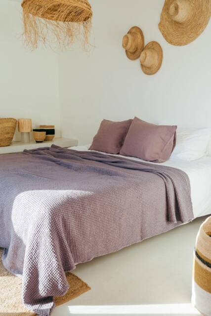 Waffle Linen Blanket Dusty Lavender, Queen King Size Bed Throw, Textured Layer For Autumn, Cozy Gift Idea, Boho Bedroom Accent - image 1