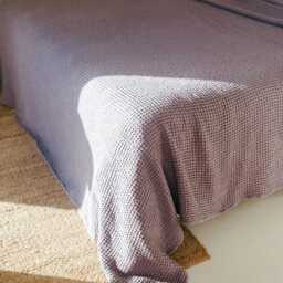 Waffle Linen Blanket Dusty Lavender, Queen King Size Bed Throw, Textured Layer For Autumn, Cozy Gift Idea, Boho Bedroom Accent - thumbnail 2