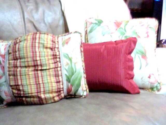 Waverly Tulip Fabric Pillows, Burgundy Plaid Silk, Set Of 3 - image 1