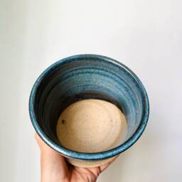 Handmade Ceramic Planter With Attached Water Plate - Black & Blue - thumbnail 4
