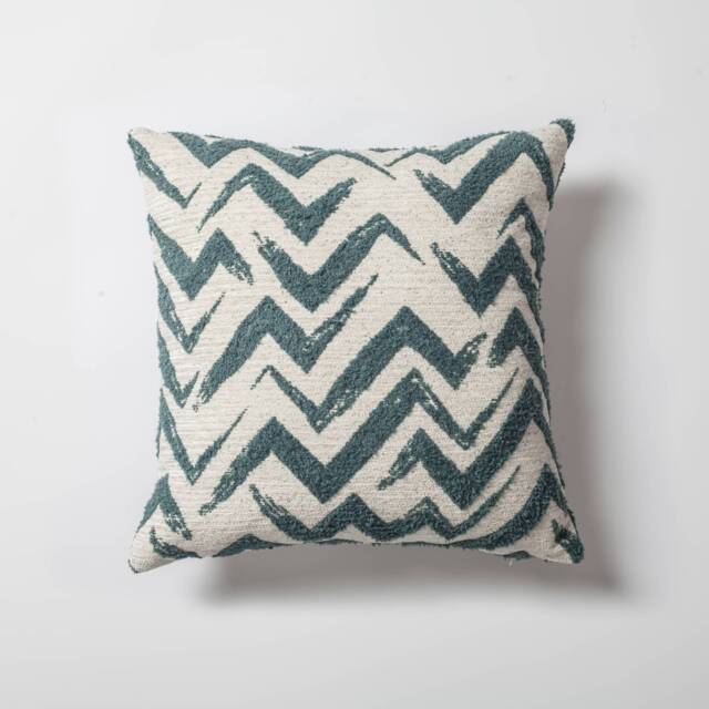 Chevron Jacquard Pillow Cover Blue Orange Zigzag, 18x18 - image 1