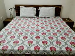 Floral Print Bedspread Handmade Indian Cotton King Size Bed Cover