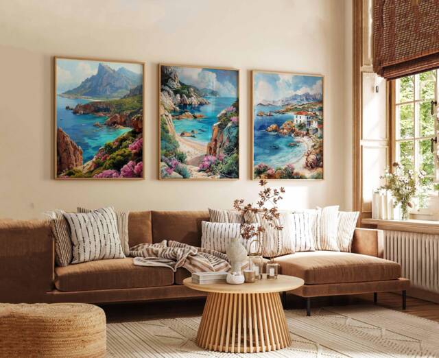 Set Of 3 Sardinia Italy Travel Poster, Art Print, Wall Art, Mediterranean Decor, Gift - image 1