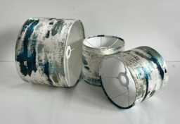 New Exclusive Abstract Velvet Teal Upholstery Golden Marble Wave Effect Lamp Shade & Pendant Light With White Panels Lining