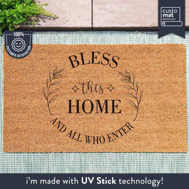 Bless This Home & All Who Enter Welcome Mat - Inspirational Entryway Family Doormat Handmade Decor Unique Gift Idea - image 1