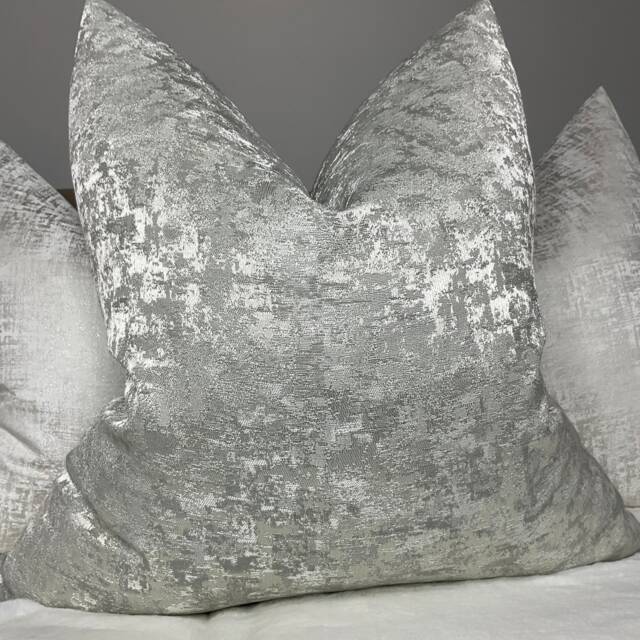Handmade Silver Textured Cushion Cover - Luxury Designer Fabric - image 1