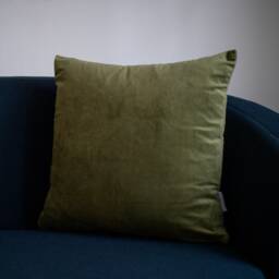 Luxury Super Soft Velvet Cushion, Olive Green in 3 Sizes - Square Or Rectangular, Feather Filling Option Covers Only With Optional Piping - thumbnail 4