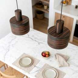 Set Of 2 Mid Century Pendant Lights For Kitchen Island, Handcrafted Wooden Hanging Lamps, Rustic Decor Lighting - thumbnail 3