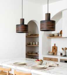 Set Of 2 Mid Century Pendant Lights For Kitchen Island, Handcrafted Wooden Hanging Lamps, Rustic Decor Lighting