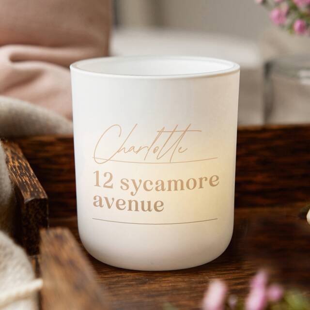 Personalised New Home Tealight Holder, Housewarming Gift With Soy Candles - image 1