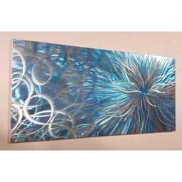 Abstract Modern Metal Wall Art, Teal, Blue, Grey & Silver, Indoor/Outdoor Decor - thumbnail 2