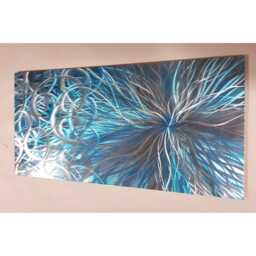 Abstract Modern Metal Wall Art, Teal, Blue, Grey & Silver, Indoor/Outdoor Decor - thumbnail 1