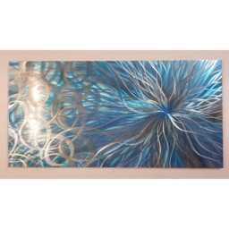 Abstract Modern Metal Wall Art, Teal, Blue, Grey & Silver, Indoor/Outdoor Decor - thumbnail 3