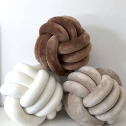 White Velvet Knot Pillow, Large Cushion, Decorative Ball Pillow - thumbnail 2