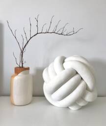 White Velvet Knot Pillow, Large Cushion, Decorative Ball Pillow - thumbnail 1