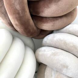White Velvet Knot Pillow, Large Cushion, Decorative Ball Pillow - thumbnail 3