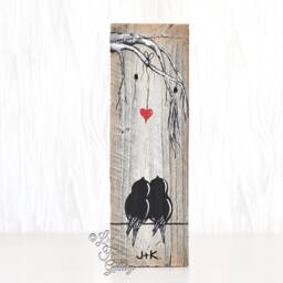 Wooden Valentines Gift For Her, Eco Friendly 5Th Anniversary Gift, Birds On An Arrow Wood Wall Decor, Reclaimed Art, Love Bird Painting - thumbnail 4