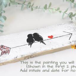 Wooden Valentines Gift For Her, Eco Friendly 5Th Anniversary Gift, Birds On An Arrow Wood Wall Decor, Reclaimed Art, Love Bird Painting - thumbnail 2