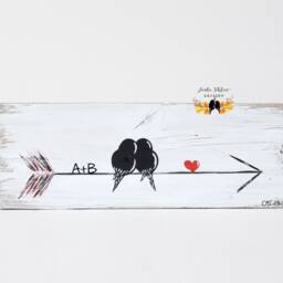 Wooden Valentines Gift For Her, Eco Friendly 5Th Anniversary Gift, Birds On An Arrow Wood Wall Decor, Reclaimed Art, Love Bird Painting - thumbnail 3