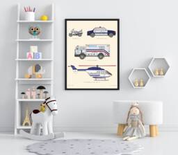 Police Nursery Print, Car Decor, Station Art, Rescue Mission Poster, Children's Wall Toddlers Bedroom Decor - thumbnail 1