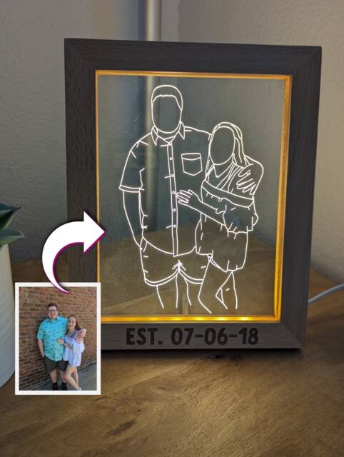 Personalized Portrait Led Lamp - Engraved Wooden Photo Frame, Anniversary Gift - image 1