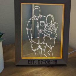 Personalized Portrait Led Lamp - Engraved Wooden Photo Frame, Anniversary Gift - thumbnail 2
